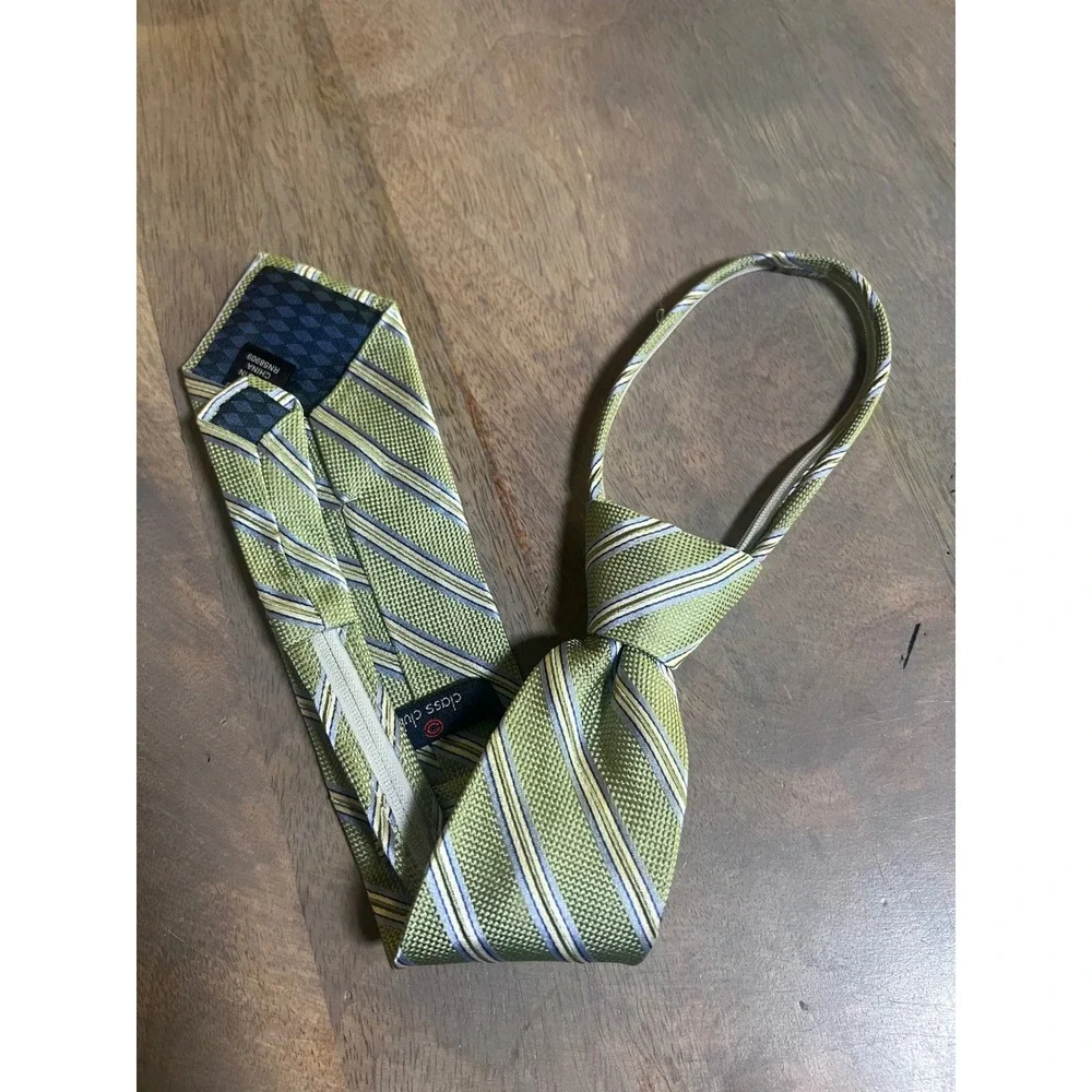 Class Club Boys Zipper Tie 100% Silk Striped‎ Green One Size